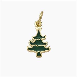 Christmas Tree Charms Copper Pendant Green Enamel Gold Plated, approx 8-10mm [FD19063]