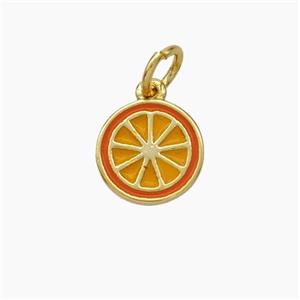 Lemon Charms Copper Pendant Orange Enamel Gold Plated, approx 9mm [FD19064]