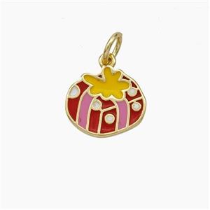 Christmas Gift Charms Copper Pendant Multicolor Enamel Gold Plated, approx 11mm [FD19065]