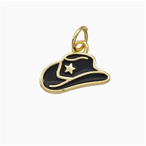 Hat Charms Copper Pendant Black Enamel Gold Plated, approx 7-13mm [FD19067]