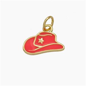 Hat Charms Copper Pendant Red Enamel Gold Plated, approx 7-13mm [FD19068]