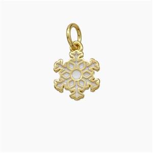 Snowflake Charms Copper Pendant White Enamel Gold Plated, approx 10mm [FD19071]