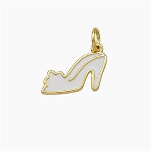 High-Heels Charms Copper Shoe Pendant White Enamel Gold Plated, approx 8-13mm [FD19080]