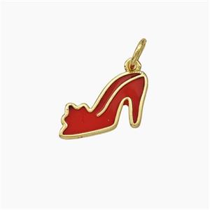 High-Heels Charms Copper Shoe Pendant Red Enamel Gold Plated, approx 8-13mm [FD19084]