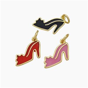 High-Heels Charms Copper Shoe Pendant Enamel Gold Plated Mixed, approx 8-13mm [FD19085]