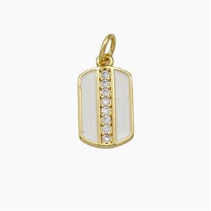 Copper Rectangle Pendant Pave Zirconia White Enamel Gold Plated, approx 9-13mm [FD19090]