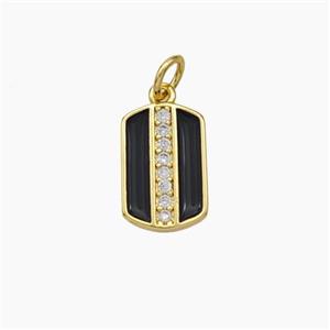 Copper Rectangle Pendant Pave Zirconia Black Enamel Gold Plated, approx 9-13mm [FD19091]