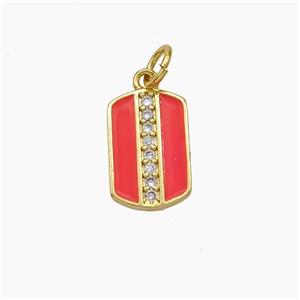 Copper Rectangle Pendant Pave Zirconia Red Enamel Gold Plated, approx 9-13mm [FD19092]