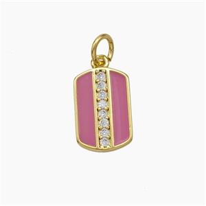 Copper Rectangle Pendant Pave Zirconia Pink Enamel Gold Plated, approx 9-13mm [FD19093]