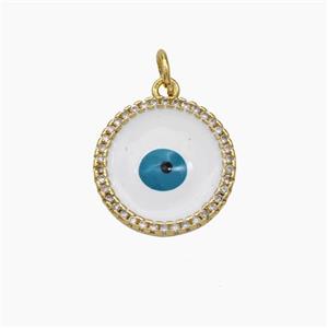 Evil Eye Charms Copper Circle Pendant White Enamel Gold Plated, approx 15mm [FD19095]