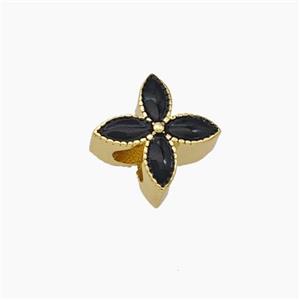 Copper Clover Beads Black Enamel Large Hole Gold Plated, approx 13mm, 4mm hole [FD19097]