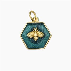 Copper Honeybee Pendant Green Painted Hexagon Gold Plated, approx 14mm [FD19099]