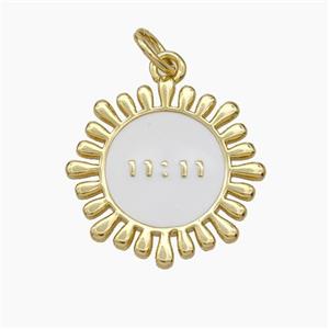 Copper Sunflower Pendant White Enamel Double 11 Gold Plated, approx 17mm [FD19100]