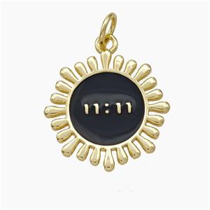 Copper Sunflower Pendant Black Enamel Double 11 Gold Plated, approx 17mm [FD19101]