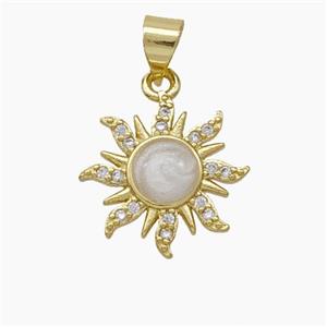 Copper Sun Pendant Pave Zirconia White Enamel Gold Plated, approx 15mm [FD19103]