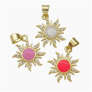 Copper Sun Pendant Pave Zirconia Enamel Gold Plated Mixed, approx 15mm [FD19106]