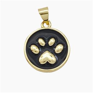 Copper Paws Pendant Black Enamel Gold Plated, approx 15mm [FD19108]