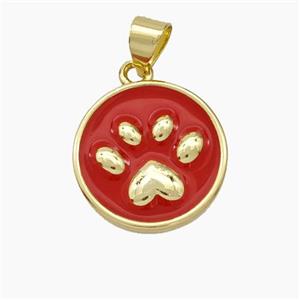 Copper Paws Pendant Red Enamel Gold Plated, approx 15mm [FD19109]