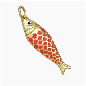 Copper Fish Pendant Lt.Red Enamel Gold Plated, approx 7-25mm [FD19116]
