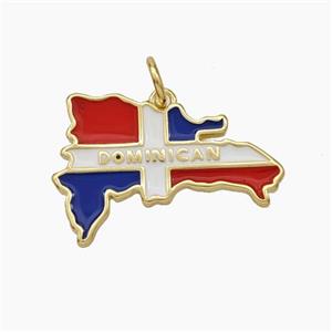 Dominican Map Copper Pendant Enamel Gold Plated, approx 15-22mm [FD19120]