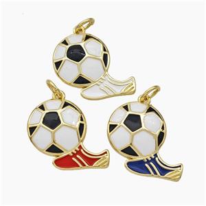 Football And Boots Charms Copper Pendant Enamel Shoe Gold Plated Mixed, approx 15-18mm [FD19124]