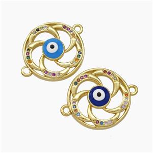 Evil Eye Charms Copper Connector Pave Zirconia Enamel Gold Plated Mixed, approx 17mm [FD19127]