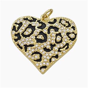 Copper Heart Pendant Pave Zirconia Black Enamel Gold Plated, approx 20-24mm [FD19128]