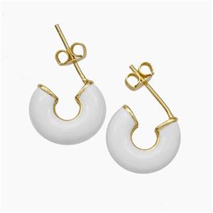 Copper Stud Earrings White Enamel Gold Plated, approx 12.5mm [FD19138]