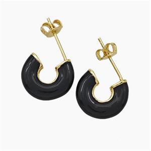 Copper Stud Earrings Black Enamel Gold Plated, approx 12.5mm [FD19139]