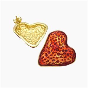 Copper Heart Stud Earrings Red Painted Gold Plated, approx 25mm [FD19141]
