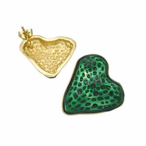Copper Heart Stud Earrings Green Painted Gold Plated, approx 25mm [FD19142]