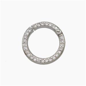Copper Carabiner Clasp Micropave Zirconia Circle Platinum Plated, approx 15mm [FD19149]