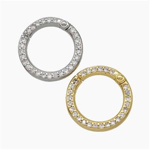 Copper Carabiner Clasp Micropave Zirconia Circle Mixed, approx 15mm [FD19151]