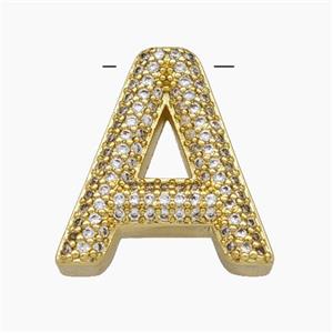 Copper Letter-A Pendant Pave Zirconia Gold Plated, approx 15-20mm [FD19154]