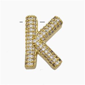 Copper Letter-K Pendant Pave Zirconia Gold Plated, approx 15-20mm [FD19164]