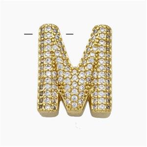 Copper Letter-M Pendant Pave Zirconia Gold Plated, approx 15-20mm [FD19166]