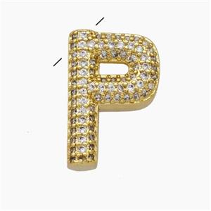 Copper Letter-P Pendant Pave Zirconia Gold Plated, approx 15-20mm [FD19169]