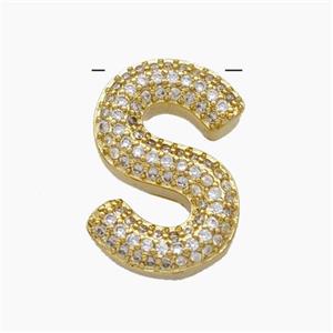 Copper Letter-S Pendant Pave Zirconia Gold Plated, approx 15-20mm [FD19172]