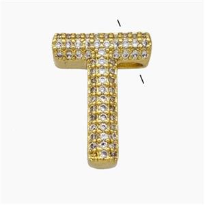 Copper Letter-T Pendant Pave Zirconia Gold Plated, approx 15-20mm [FD19173]