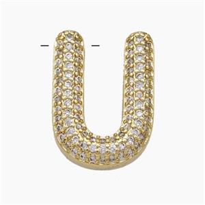 Copper Letter-U Pendant Pave Zirconia Gold Plated, approx 15-20mm [FD19174]
