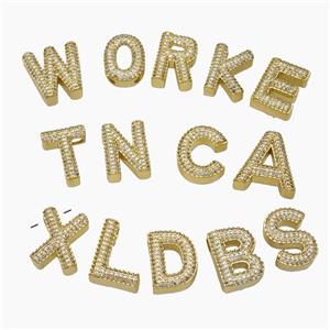 Copper Letter Pendant Pave Zirconia Gold Plated Mix Alphabet, approx 15-20mm [FD19180]