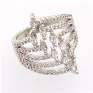 copper Rings pave zircon, platinum plated, approx 20mm, 17mm dia [FD20000]