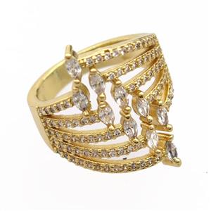 copper Rings pave zircon, gold plated, approx 20mm, 17mm dia [FD20001]