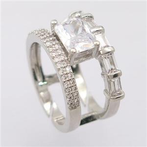 copper Rings pave zircon, resizable, platinum plated, approx 6-8mm, 18mm dia [FD20004]