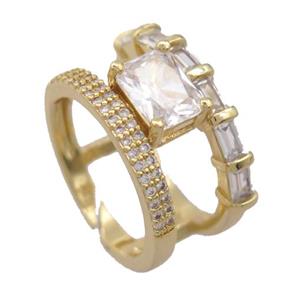 copper Rings pave zircon, resizable, gold plated, approx 6-8mm, 18mm dia [FD20007]