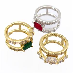 copper Rings pave zircon, resizable, mixed, approx 6-8mm, 18mm dia [FD20008]