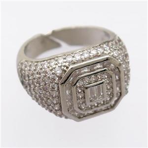 copper Rings pave zircon, resizable, platinum plated, approx 15mm, 18mm dia [FD20009]