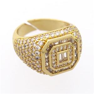 copper Rings pave zircon, resizable, gold plated, approx 15mm, 18mm dia [FD20010]