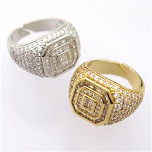 copper Rings pave zircon, resizable, mixed, approx 15mm, 18mm dia [FD20011]