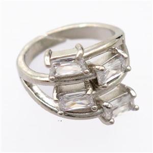 copper Rings pave zircon, resizable, platinum plated, approx 4-6mm, 17mm dia [FD20018]